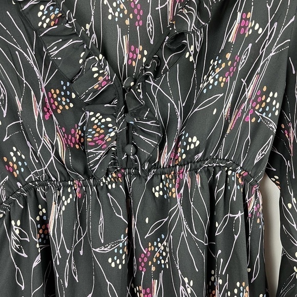 ORION London Black Pink Floral Print Mini Dress V-neck 3/4 Sleeve - Picture 3 of 10